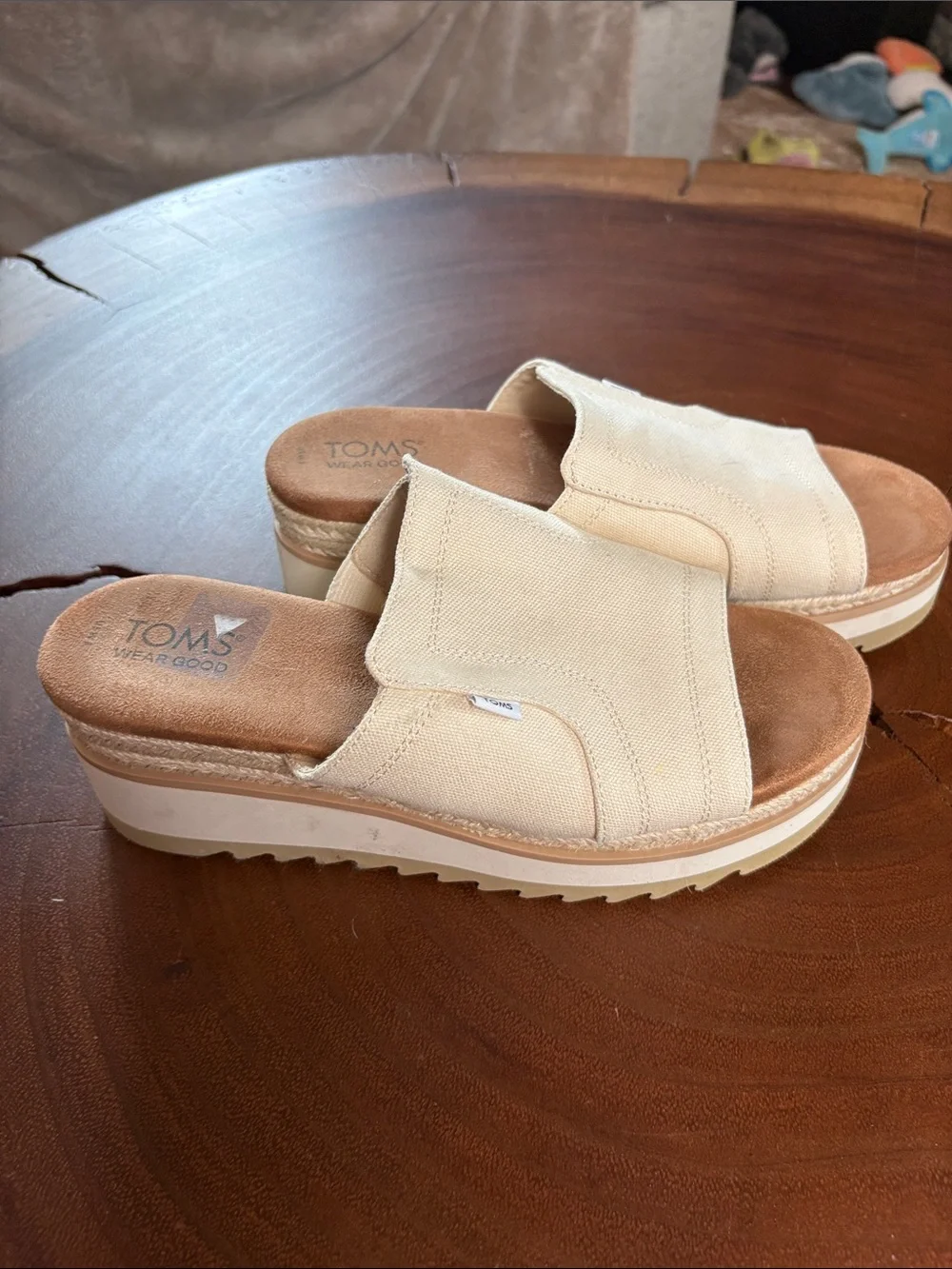 TOMS Adria Platform Slide Sandals Natural Canvas Jute Wedge Size 8